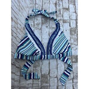 Lucky Brand bikini top Medium‎ halt blue halter embroidered swimsuit Purple